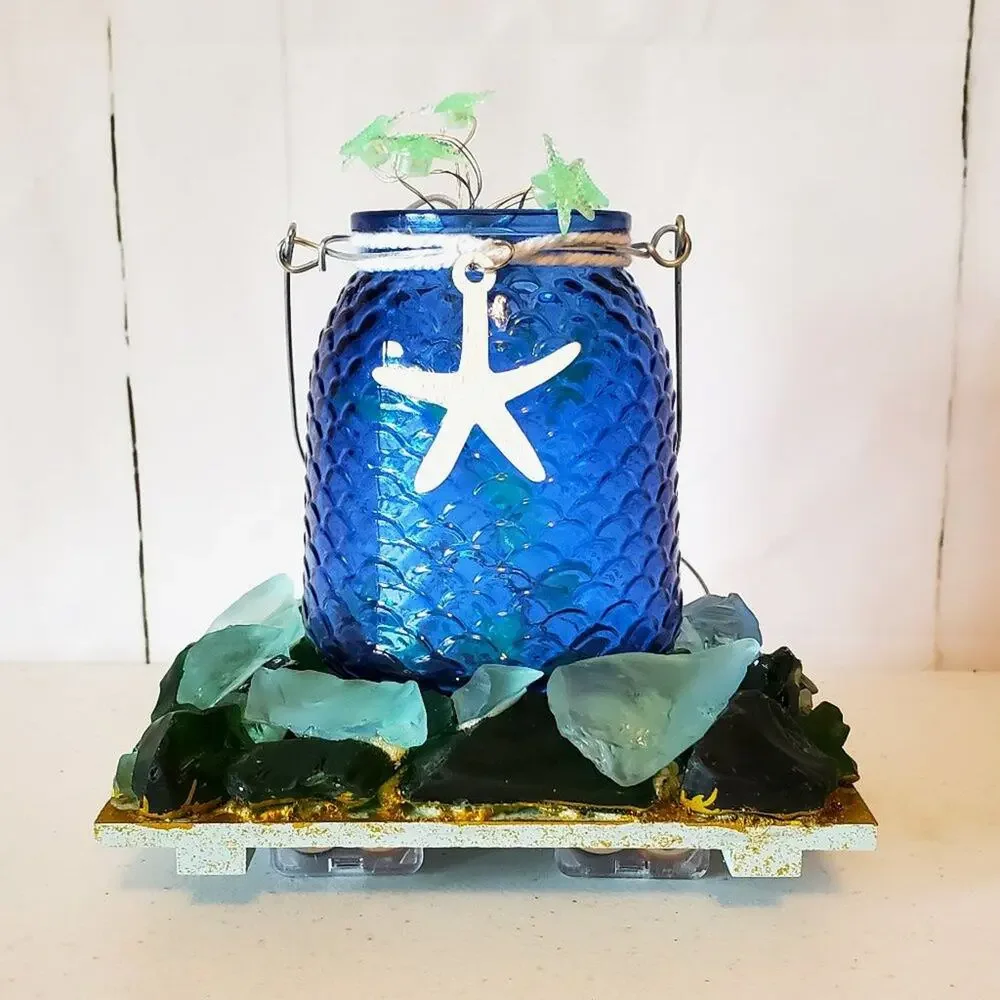 Unbranded Artisan Nautical Starfish Sea Glass Textured Decorative Night Light